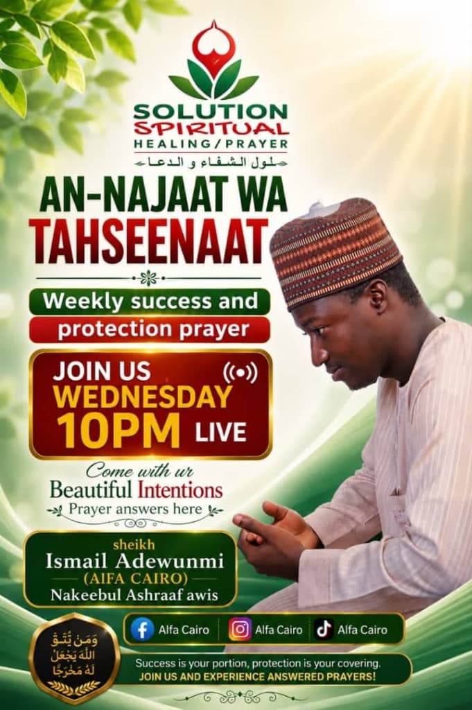 An-Najaat Wa Tahseenaat Official Weekly Prayer Flyer — Sheikh Ismail Adewunmi (Alfacairo)